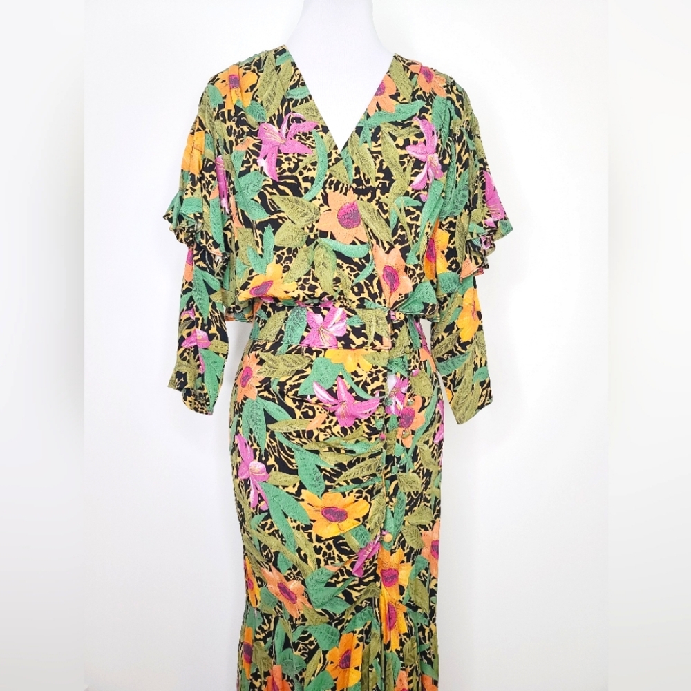 Janalyn J Incorporated Vintage Dress Size 6 S, Leopard Floral 80s 90s